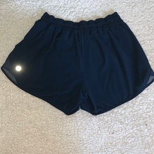 Navy lululemon tall length hotty hot shorts